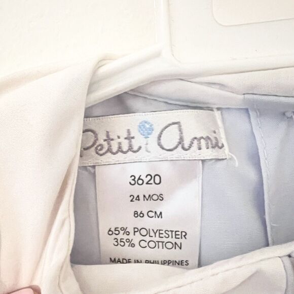 Petit Ami Boys Birthday Blue Smocked Embroidered Jon Jon 2-Piece Romper 24 Mths - Picture 5 of 10